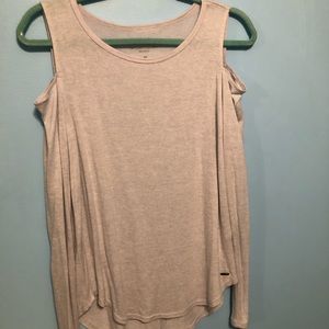 Light blue/ white open shoulder Hollister top